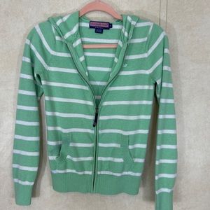 Vineyard Vines S Cotton/Cashmere Green White Stripe Zip Up Sweater